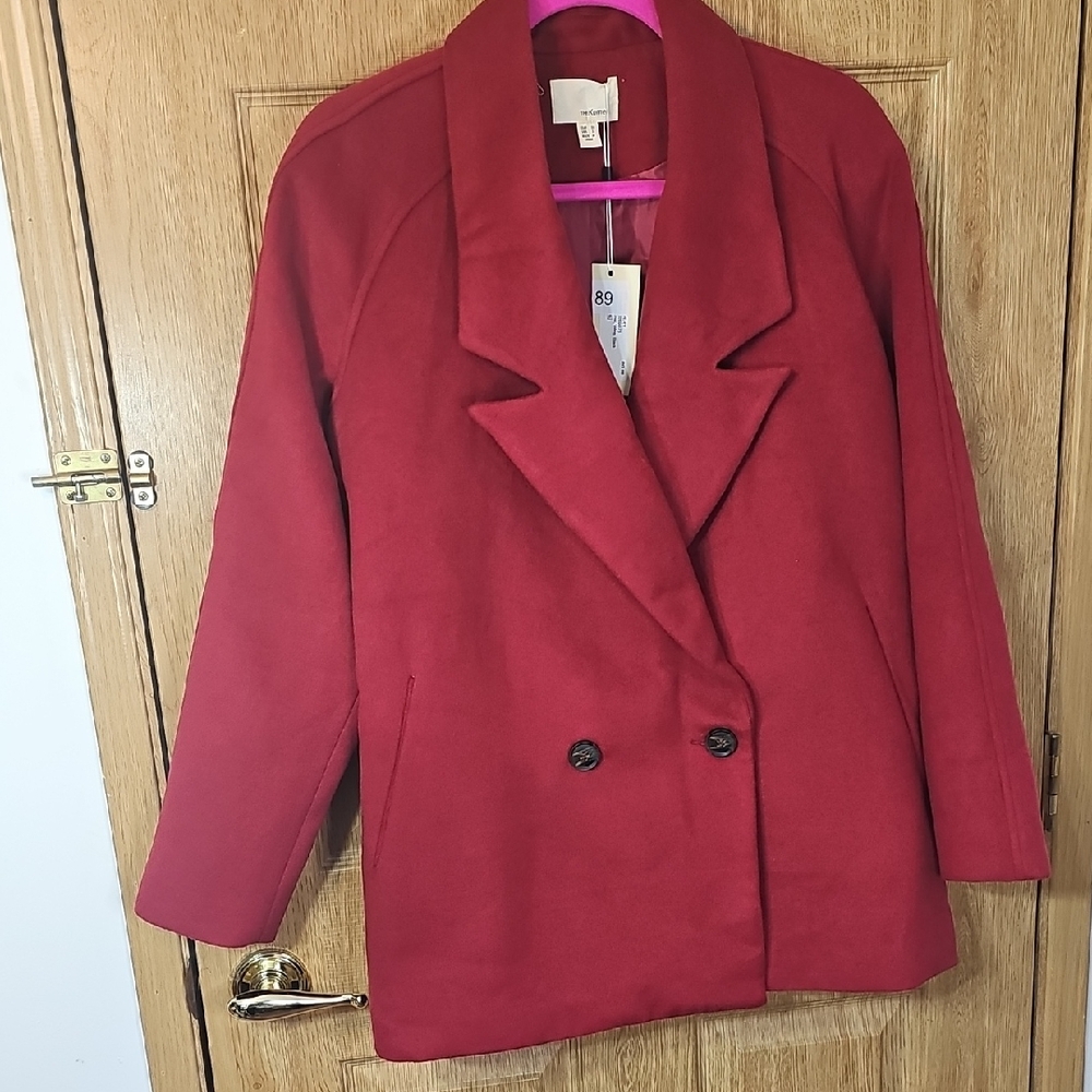 Chic Scarlet Double-Breasted Pea Coat